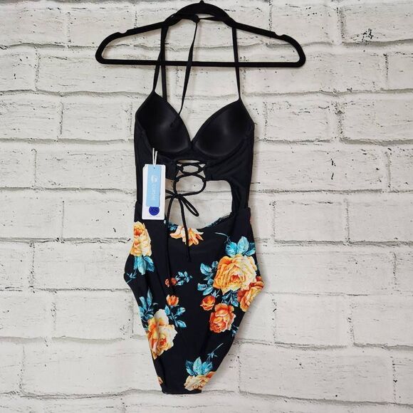 NEW Cupshe Women's Multi Color Twist Top High Waist Cut Out 1Pc Swimsuit XS - Picture 7 of 14